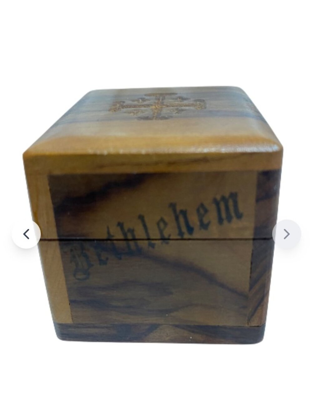 Handcrafted Olive Wood Keepsake Rosary Box Jerusalem Cross Bethlehem Israel 2" - Picture 10 of 12